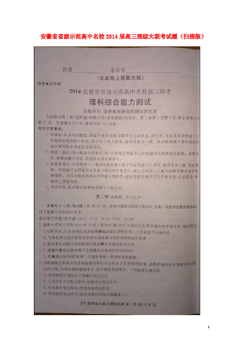 安徽省省级示范高中名校2014届高三理综大联考试题