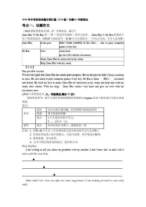 2019-2020年中考英语试题[130套]分类汇编专题-书面表达