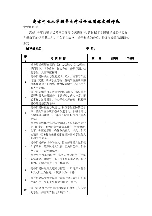 南京邮电大学辅导员考核学生满意度测评表