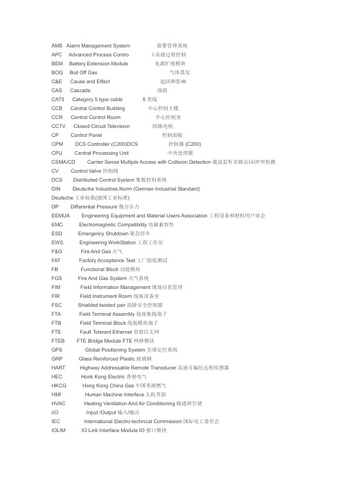 自动化仪表英文缩写及含义