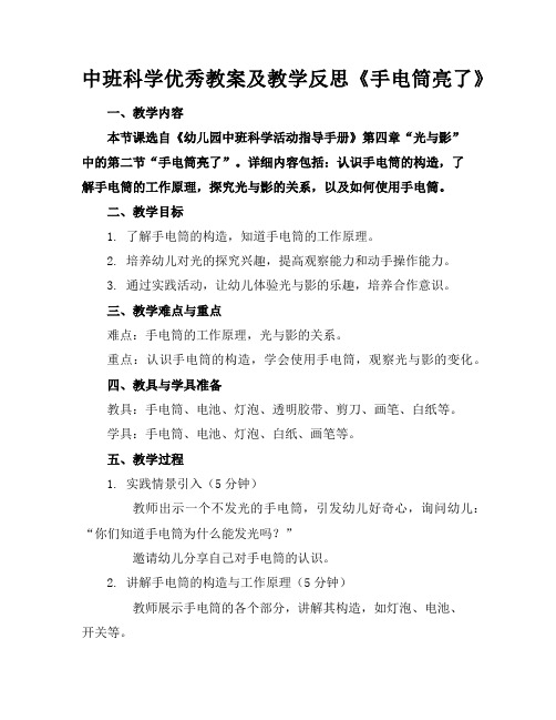 中班科学优秀教案及教学反思《手电筒亮了》