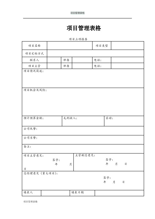 项目管理表格