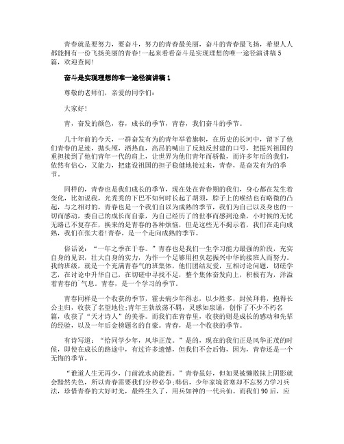 奋斗是实现理想的唯一途径演讲稿5篇