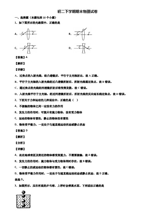 【精选3份合集】2017-2018年长沙市某实验中学八年级下学期期末学业水平测试物理试题