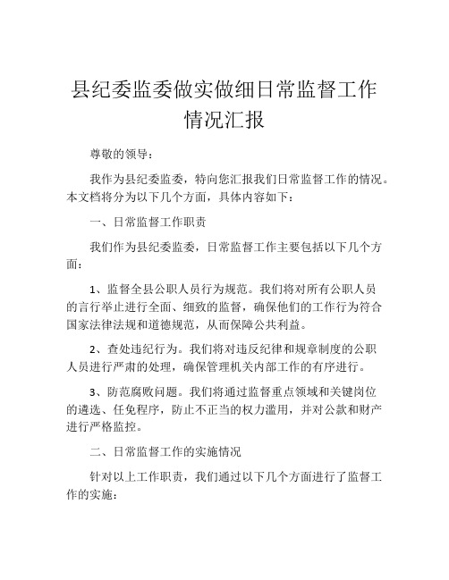 县纪委监委做实做细日常监督工作情况汇报