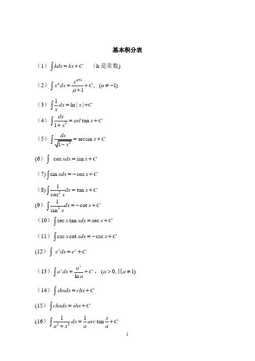 积分公式表