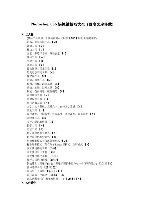 最新Adobe_Photoshop_CS6快捷键大全_PS6快捷键集合