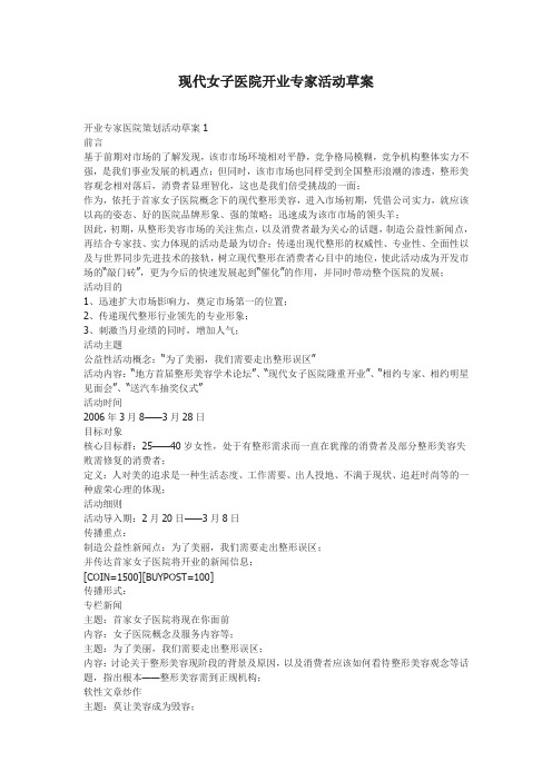 现代女子医院开业专家活动草案