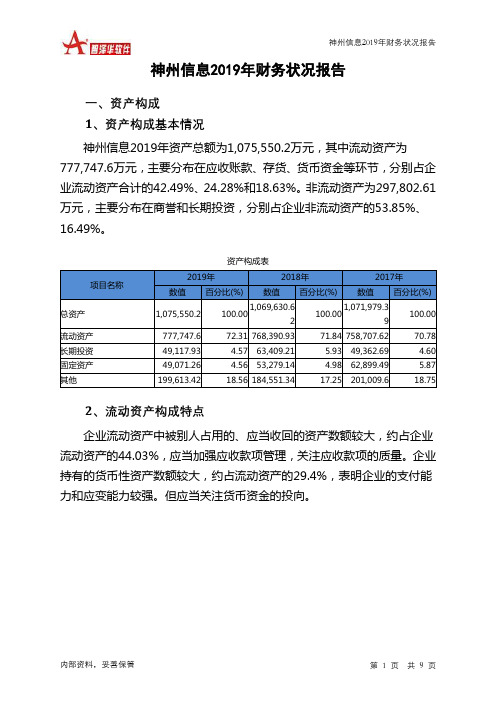 神州信息2019年财务状况报告