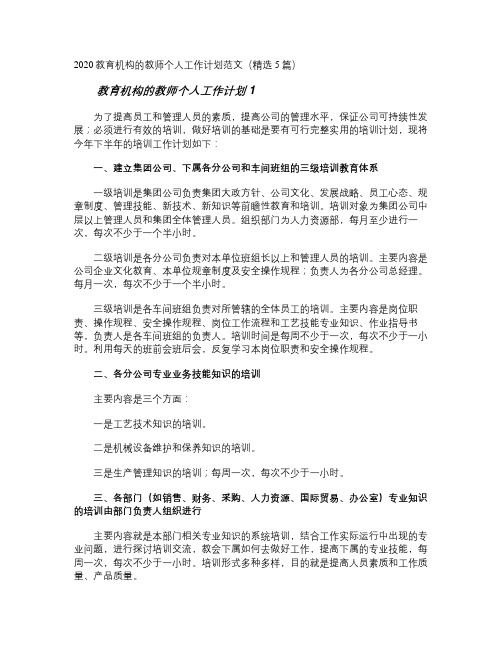 教育机构的教师个人工作计划