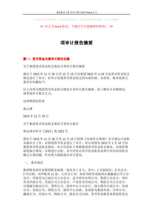 【精编范文】项审计报告摘要-word范文 (21页)