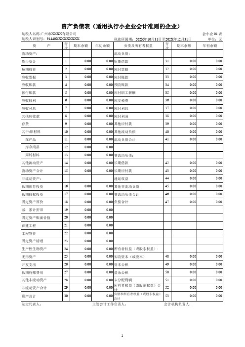 财务报表模板 (适用小企业会计准则,带公式)