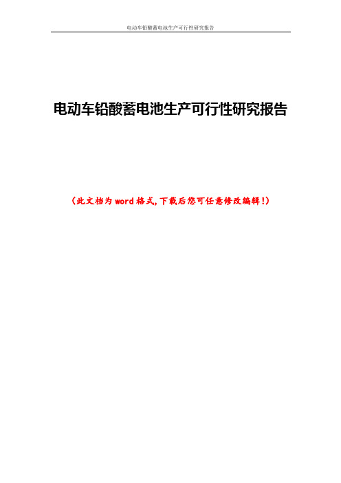 电动车铅酸蓄电池生产可行性研究报告