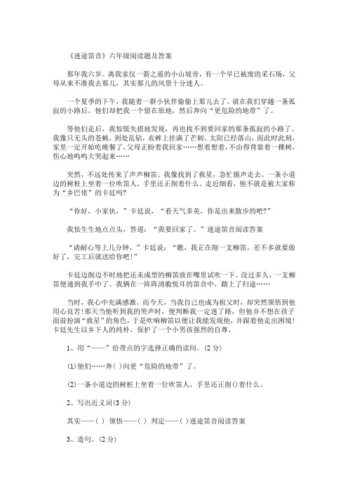 精选最新迷途笛音阅读答案