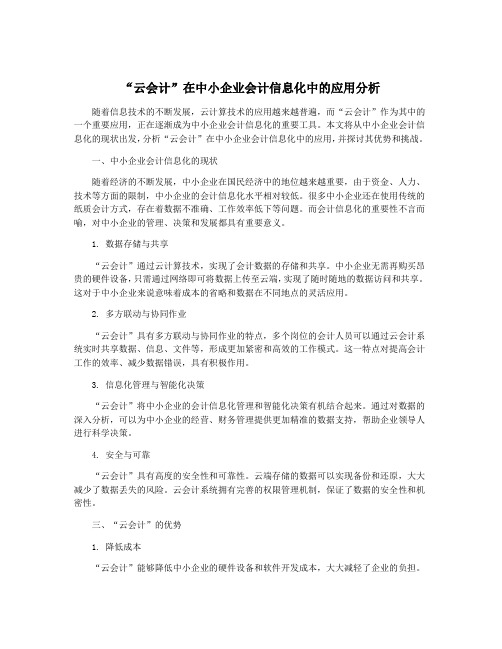 “云会计”在中小企业会计信息化中的应用分析