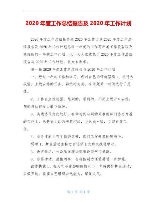 2020年度工作总结报告及2020年工作计划