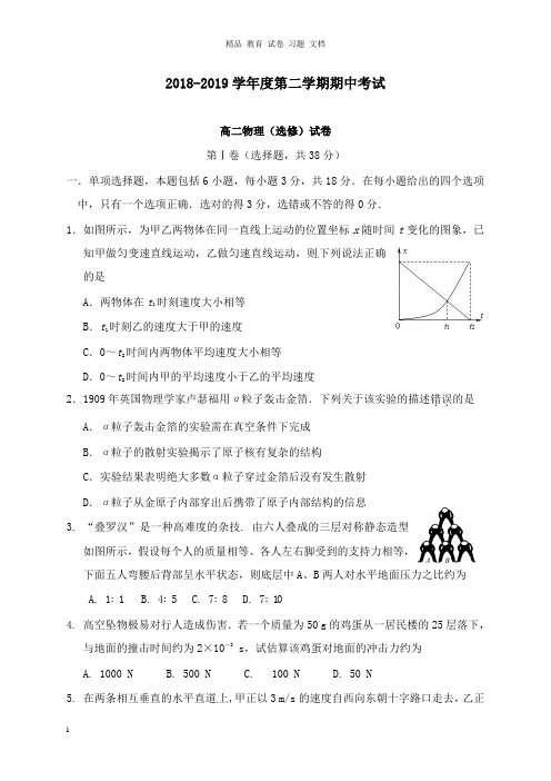 【精编文档】江苏省海安高级中学2018-2019学年高二物理下学期期中试卷.doc