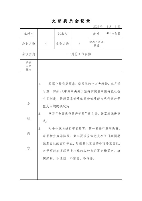 2020年1月份支委会记录