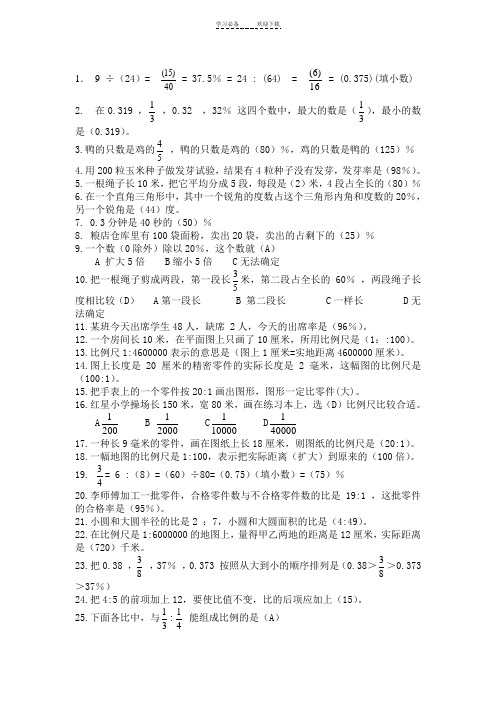 六年级数学下册练习题(填空题带答案)