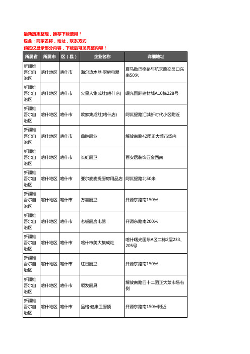 新版新疆维吾尔自治区喀什地区喀什市厨卫电器企业公司商家户名录单联系方式地址大全39家