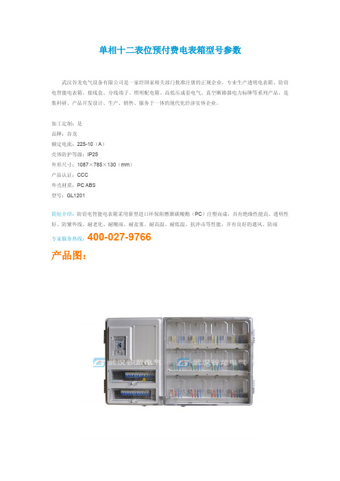 单相十二表位预付费电表箱型号参数