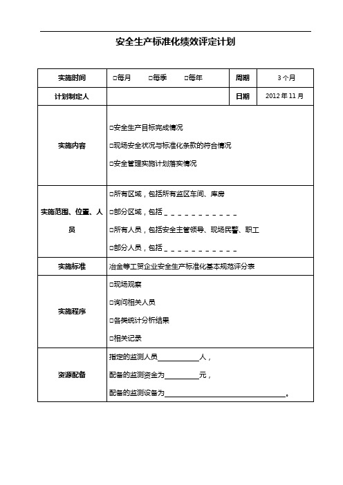 绩效评定和持续改进各类表格