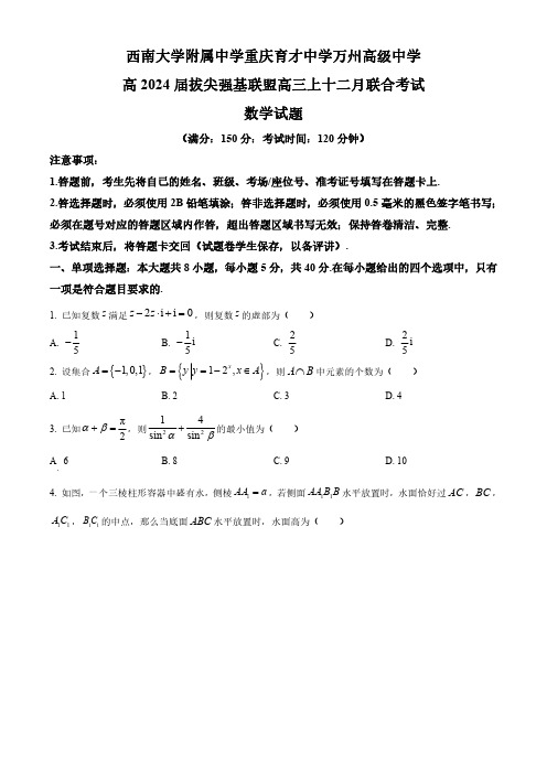 重庆市育才中学、万州高级中学及西南大学附中2024届高三上学期12月三校联考数学试题含答案解析