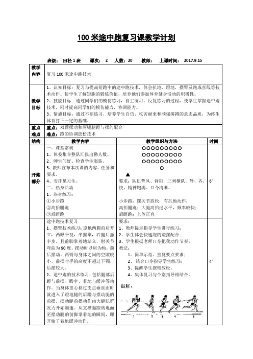 100米跑途中跑复习课教案