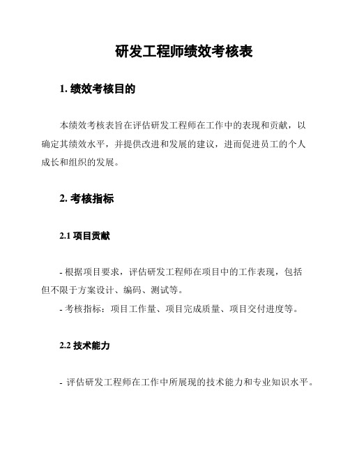 研发工程师绩效考核表