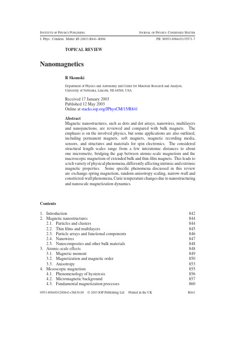 J. Phys. Condens. Matter 15 (2003) R841–R896