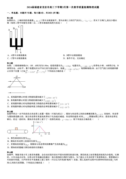 2024届福建省龙岩市高三下学期3月第一次教学质量检测物理试题