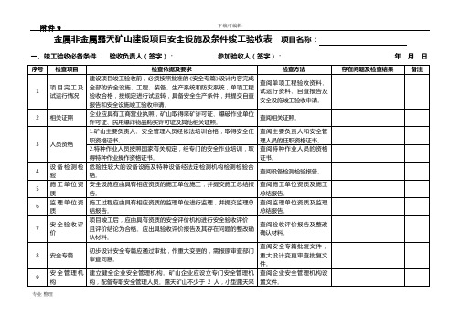 露天矿山安全设施与条件竣工验收表