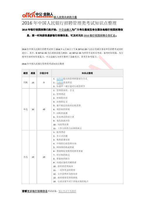 2016年中国人民银行招聘管理类考试知识点整理