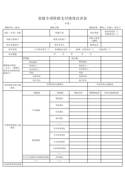 省级专项转移支付绩效自评表