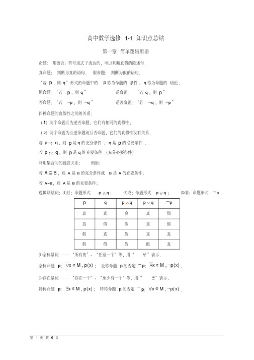 人教版高中数学选修1-1知识点总结(全)