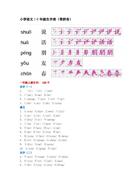 小学语文1-6年级生字拼音