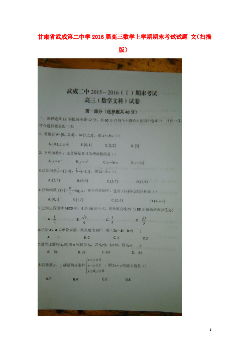 甘肃省武威第二中学高三数学上学期期末考试试题 文(扫描版)