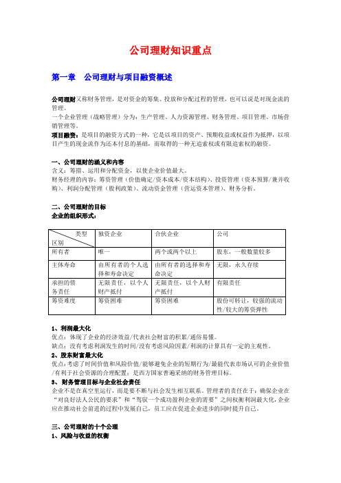 公司理财知识重点