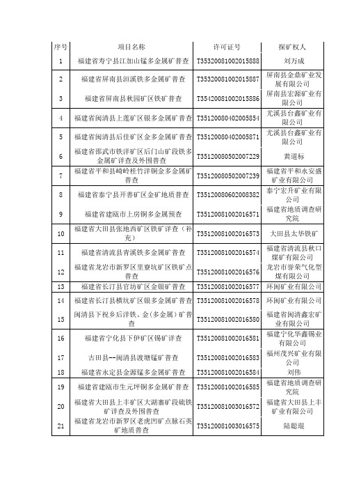 2010福建探矿权名单