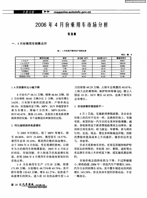 2006年4月份乘用车市场分析