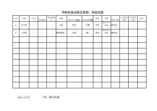 特种设备台账及检测、检验台账