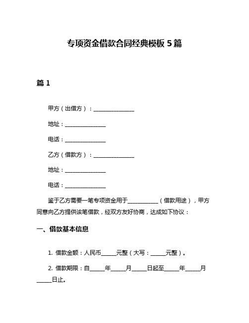 专项资金借款合同经典模板5篇