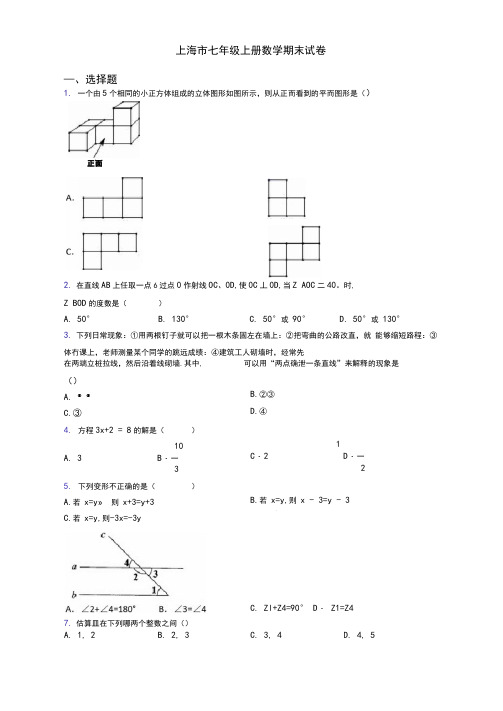 上海市七年级上册数学期末试卷