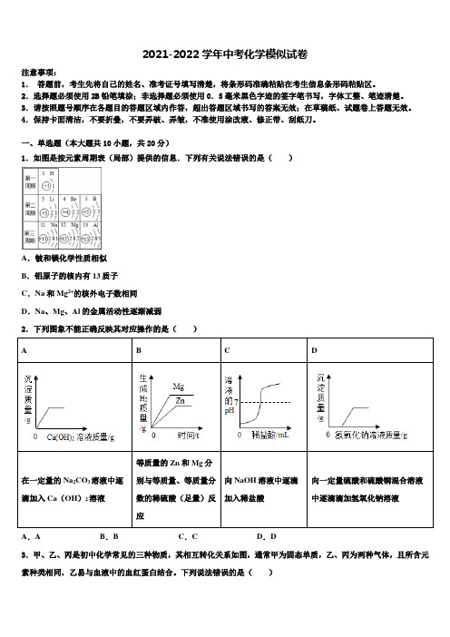 2022届江苏省南京市南京民办育英第二外国语校中考猜题化学试卷含解析