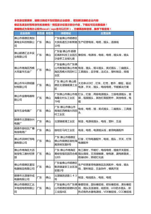 新版广东省佛山插头电线工商企业公司商家名录名单联系方式大全88家