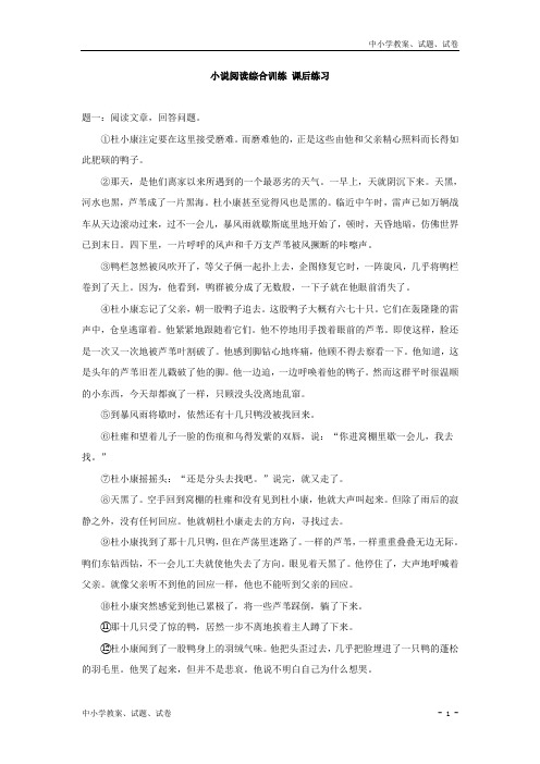 【精品】人教版八年级语文下册小说阅读综合训练 课后练习及详解