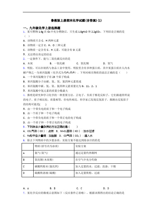 鲁教版初三化学上册期末化学试题(含答案)(1)