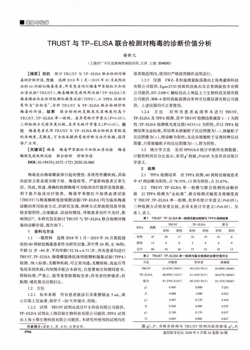 TRUST与TP-ELlSA联合检测对梅毒的诊断价值分析