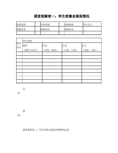 小学科学课堂观察量表