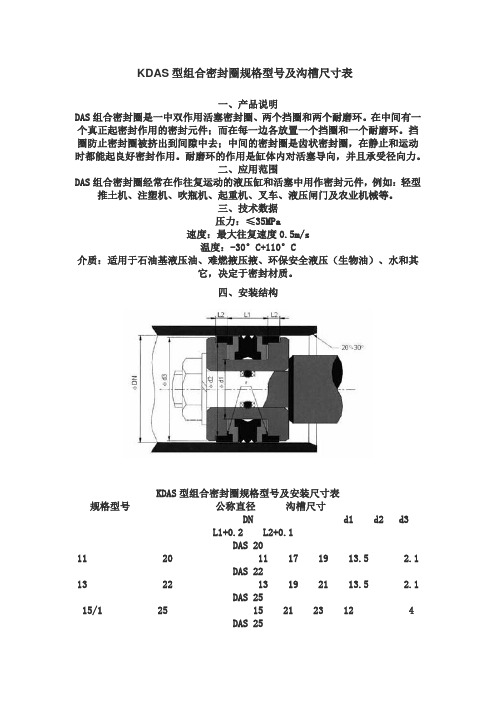 KDAS型组合密封圈规格型号及沟槽尺寸表